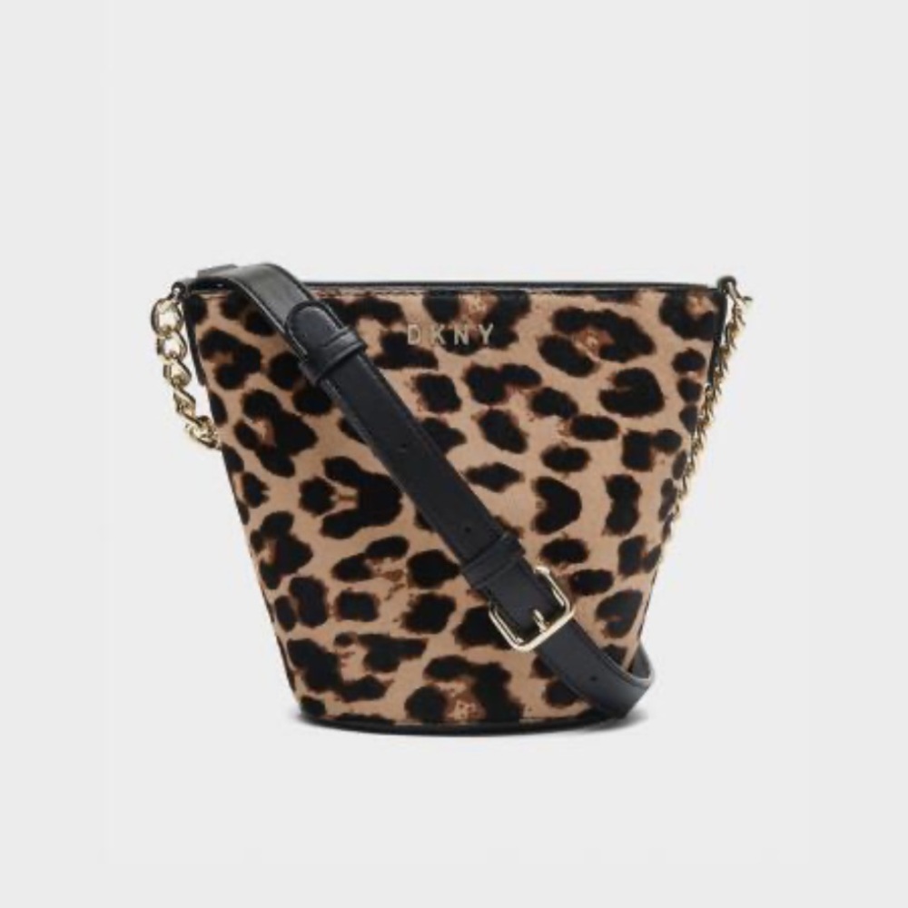 DKNY KIM CALF HAIR BUCKET BAG - CHEETAH PRINT